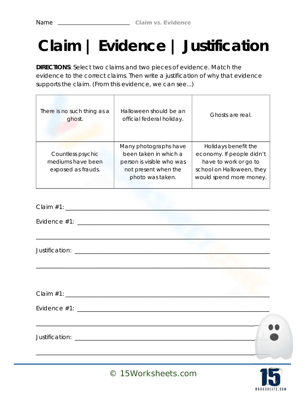 Claim Evidence Linking Worksheet - Page 1