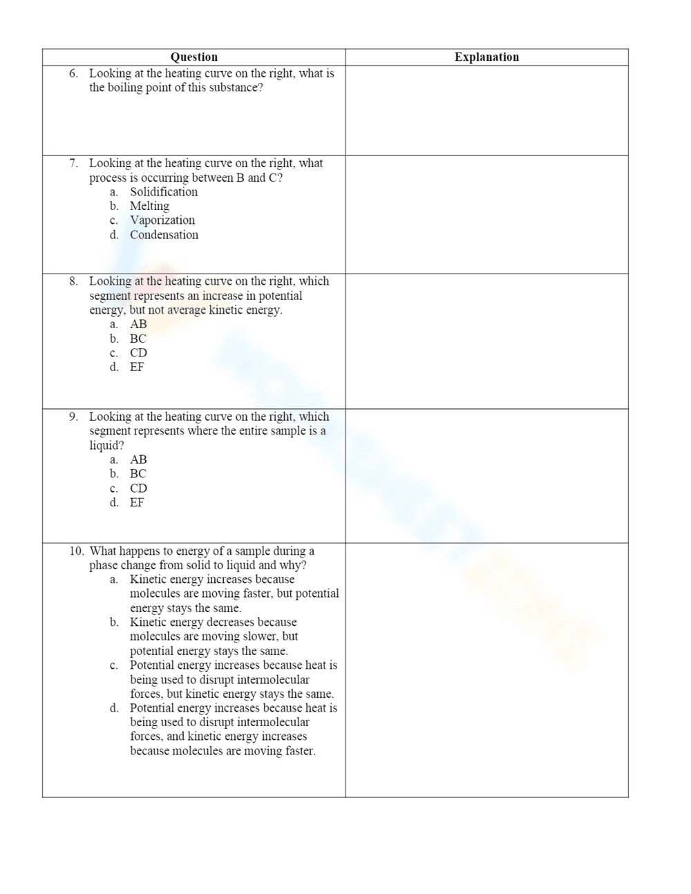 Heating Curve and Cooling Worksheet - Page 3