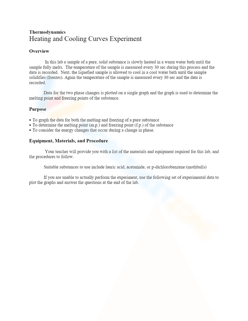 Heating and Cooling Curves Lab Activity - Page 1