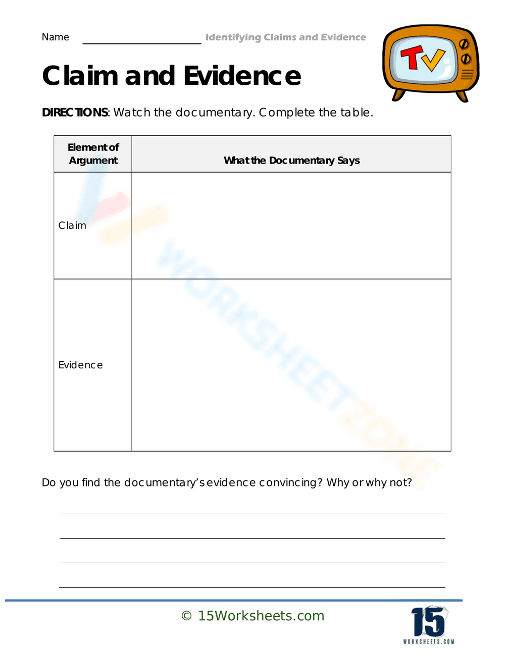 Dive into Documentary Analysis Worksheet - Page 1