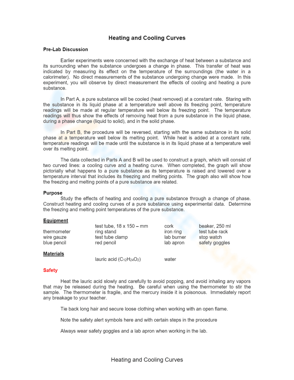 Understanding Heating and Cooling Curves Worksheet - Page 1