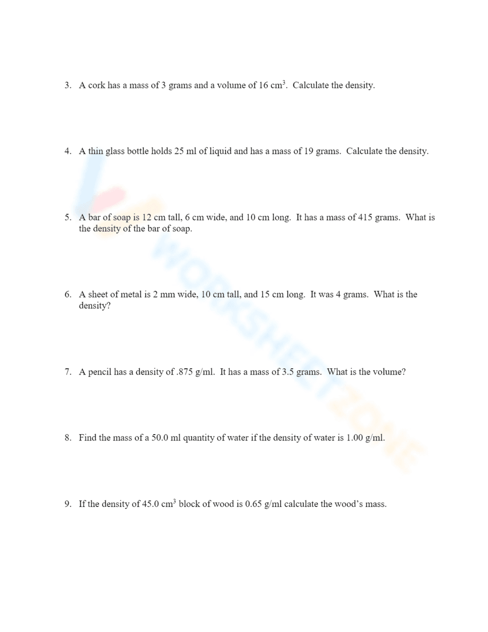 Density Practice Problems - Page 2