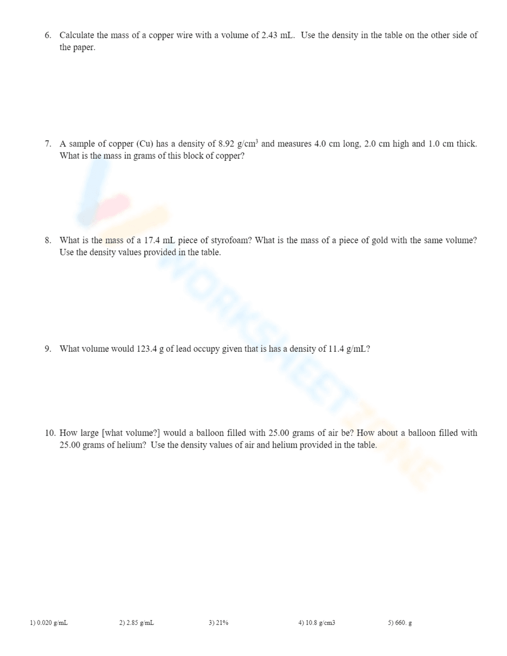 Density Calculations Practice Worksheet - Page 2