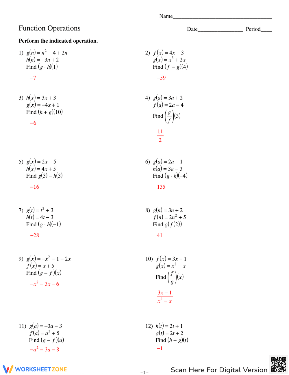 Practice Function Operations Worksheet - Page 3