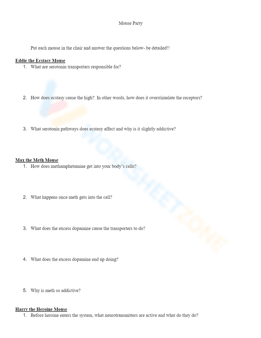 Engaging Mouse Party Worksheet Activity - Page 1