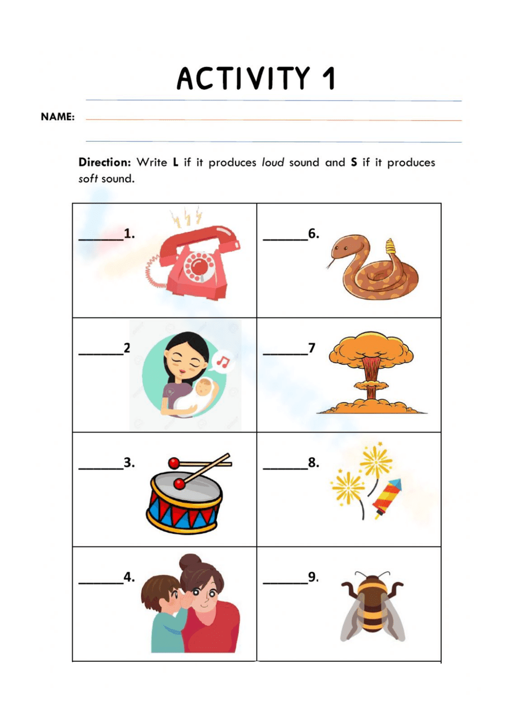 Exploring Loud and Soft Sounds Worksheet - Page 1