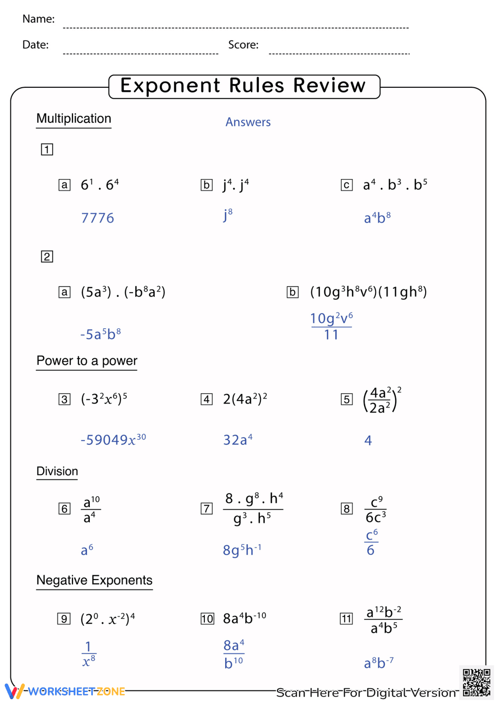 Exponent Rules Review Worksheet - Page 2