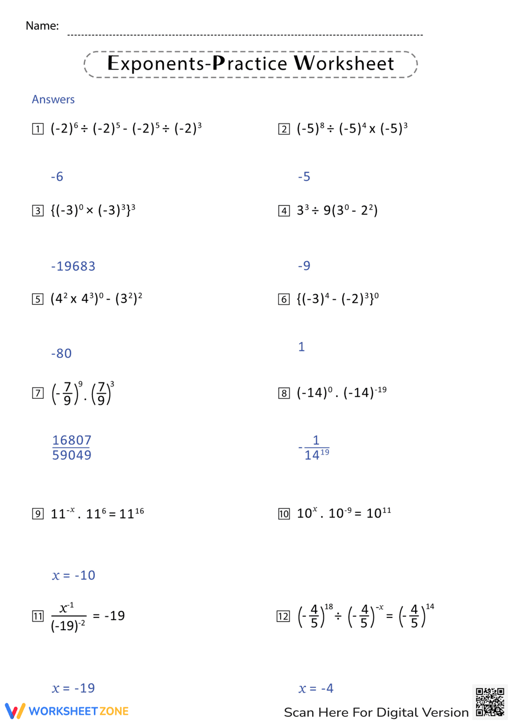 Exponents Practice Worksheets - Page 2