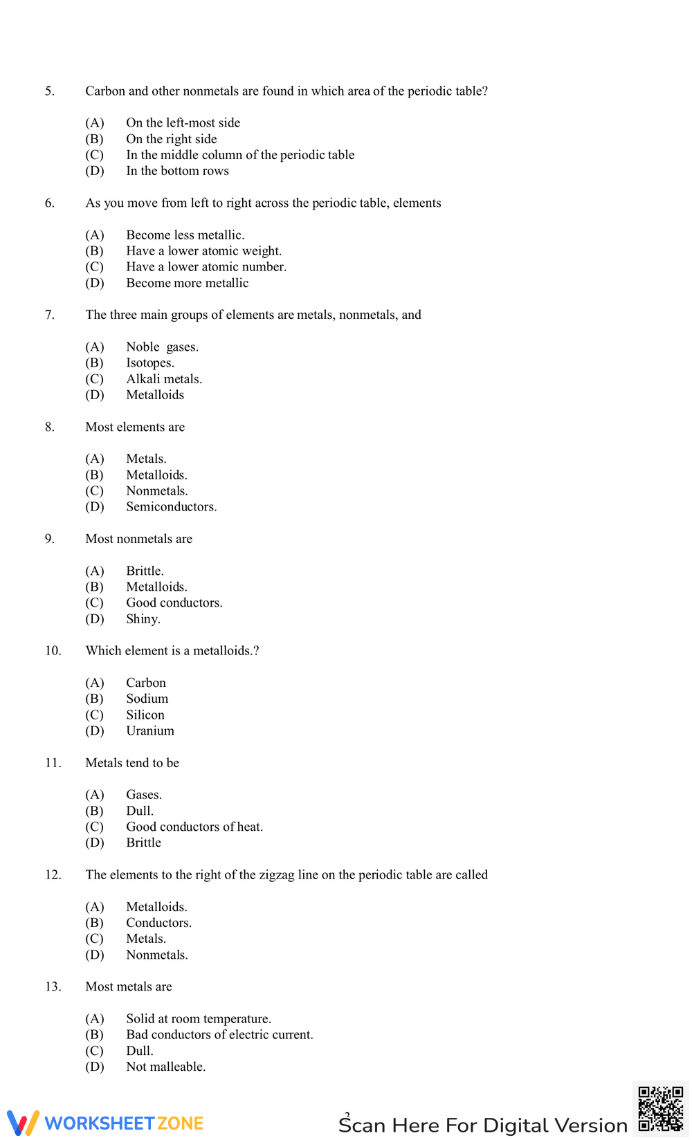 Metals, Nonmetals, and Metalloids Worksheet - Page 3