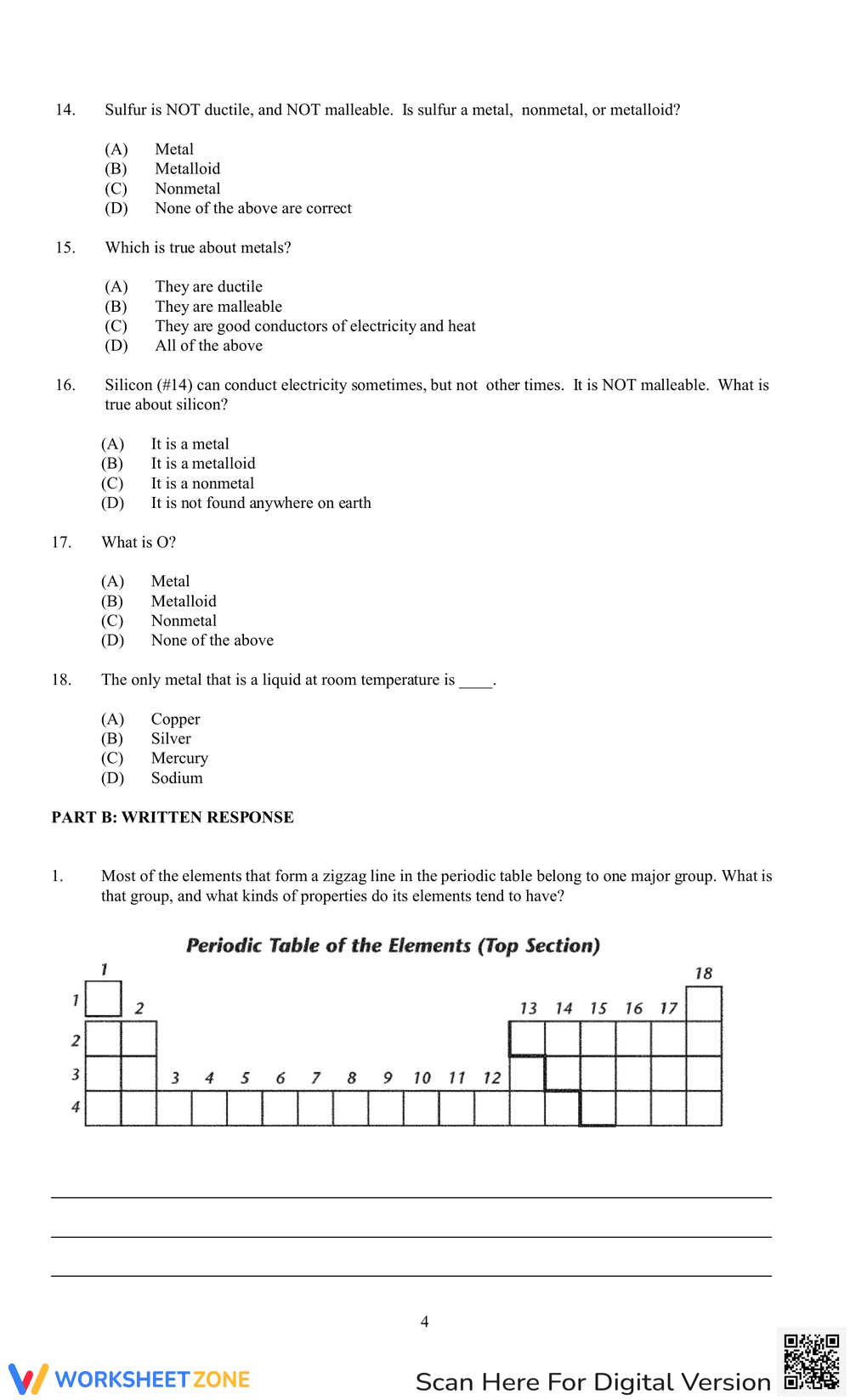Metals, Nonmetals, and Metalloids Worksheet - Page 4