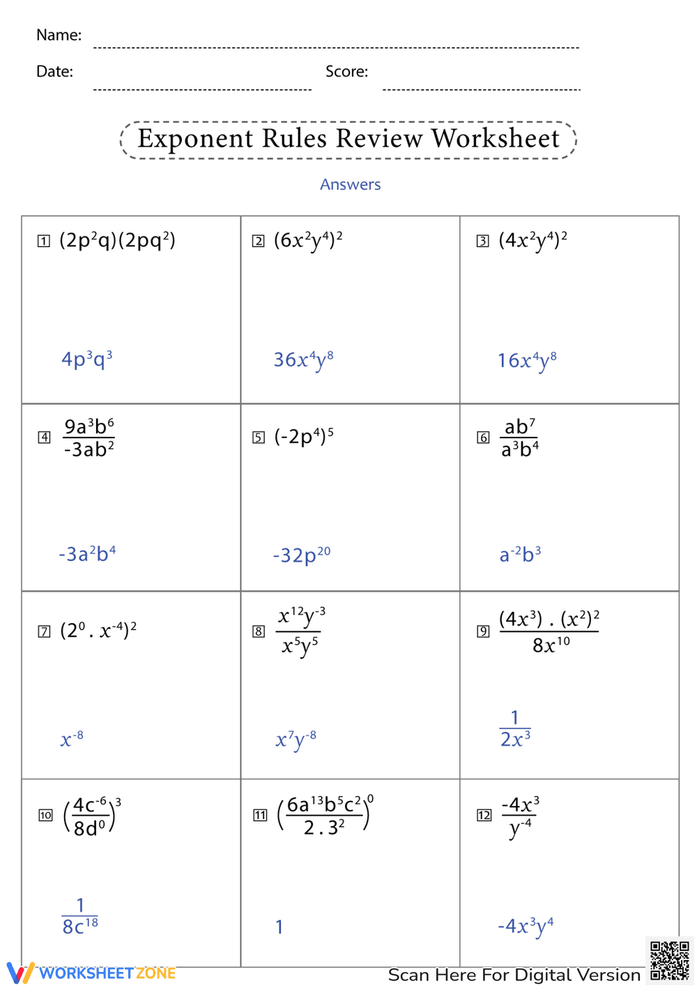 Exponent Rules Review Worksheet - Page 2
