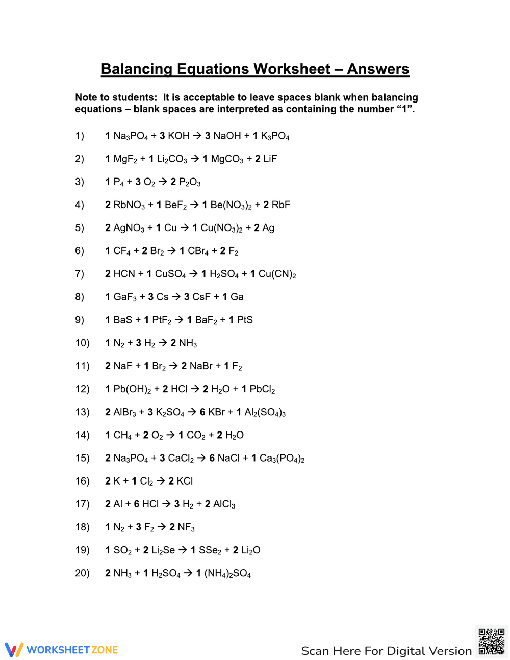 Balancing Equations Practice with Answers - Page 2