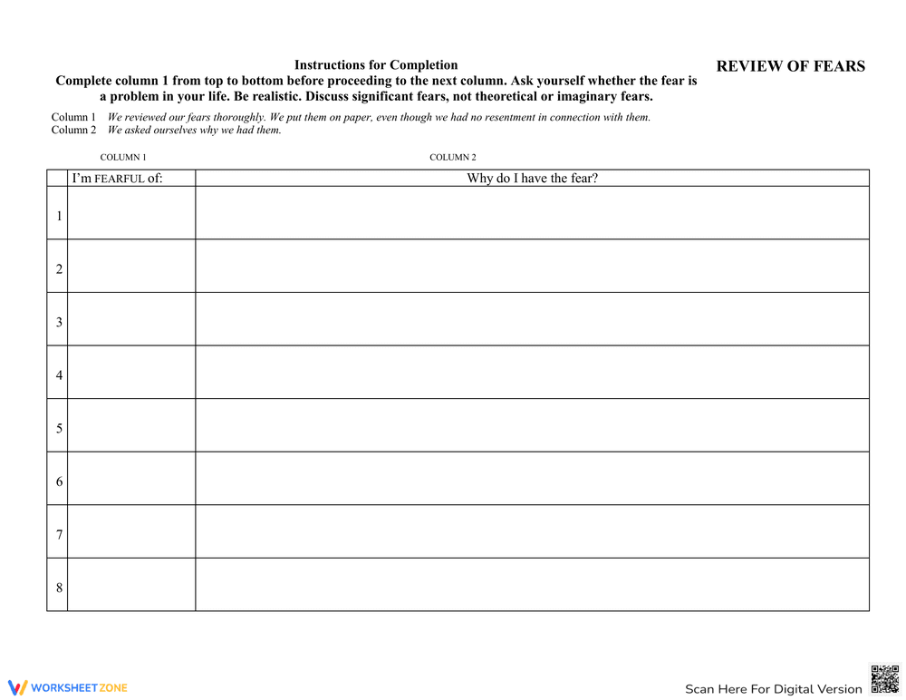 Fourth Step Inventory: Fear Assessment - Page 2