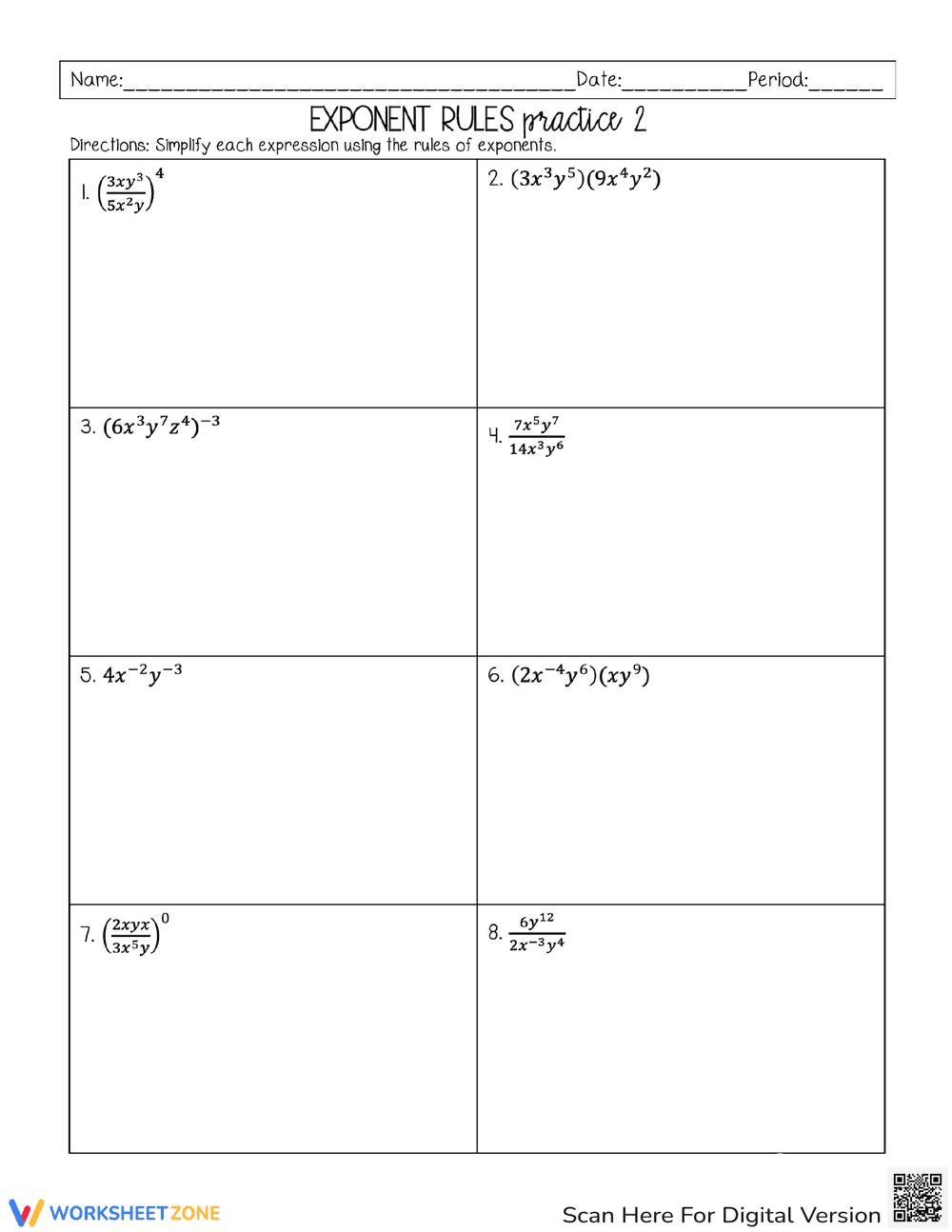Exponent Rules Practice Worksheet - Page 1