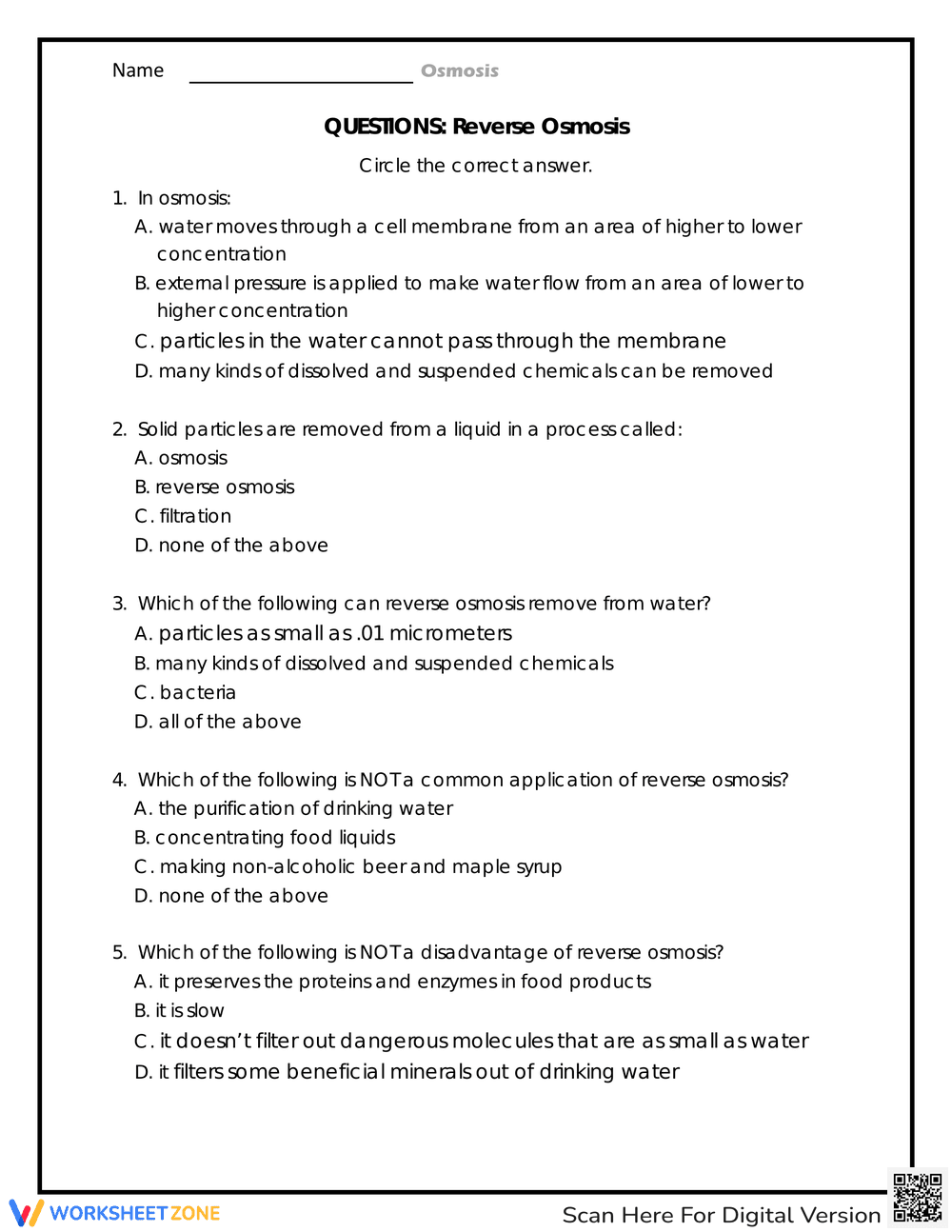 Reverse Osmosis Worksheet: Principles and Applications - Page 2
