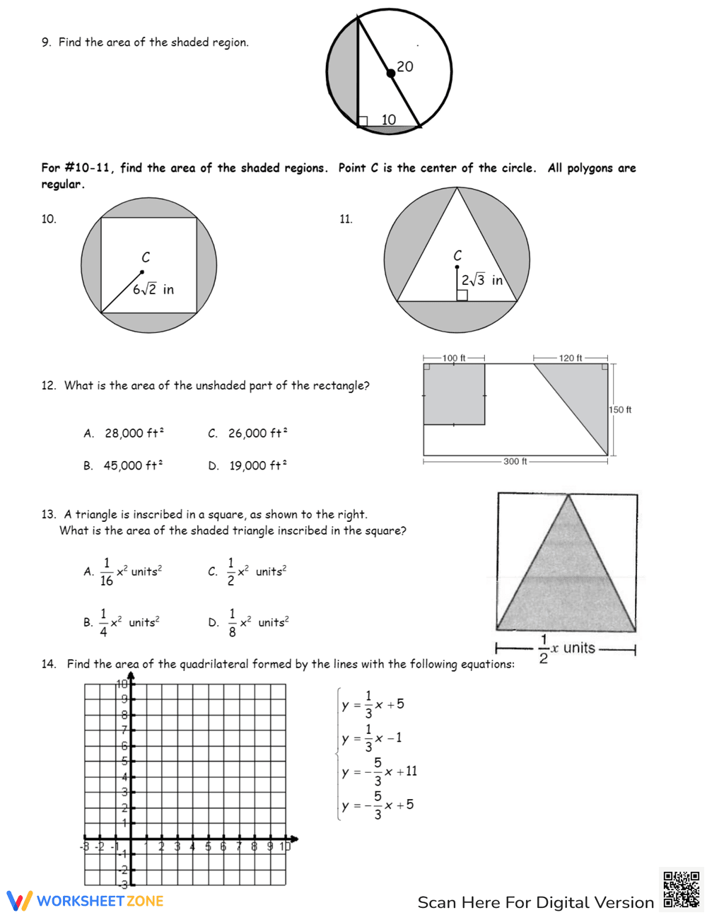 Find Area of Shaded Regions and Composites Worksheet - Page 2