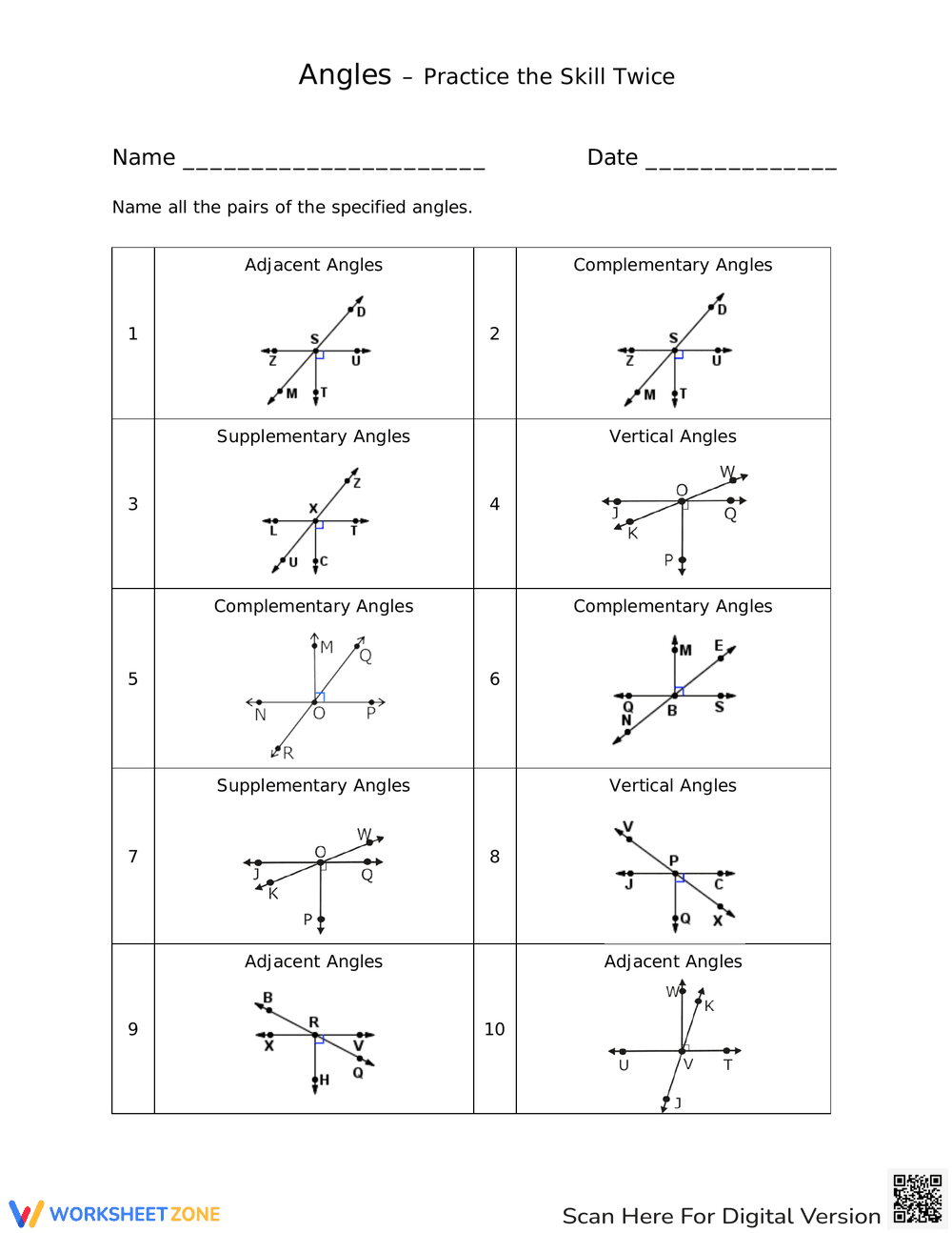 Naming Angles: Geometry Practice Worksheet - Page 1