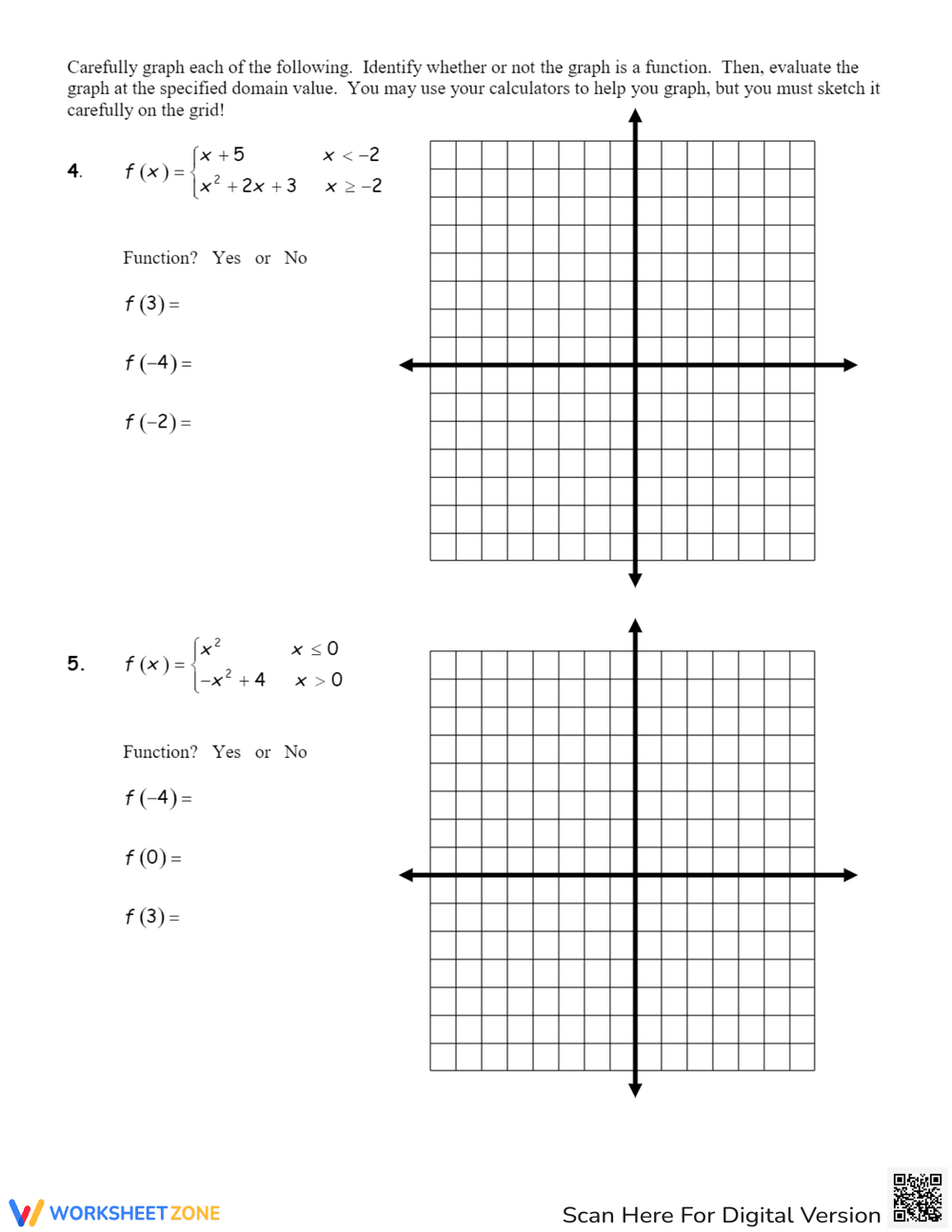 Piecewise Functions with Quadratic Worksheet - Page 2