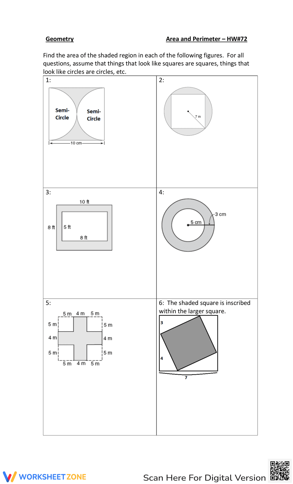 Geometry Problems: Shaded Area Exercises - Page 1
