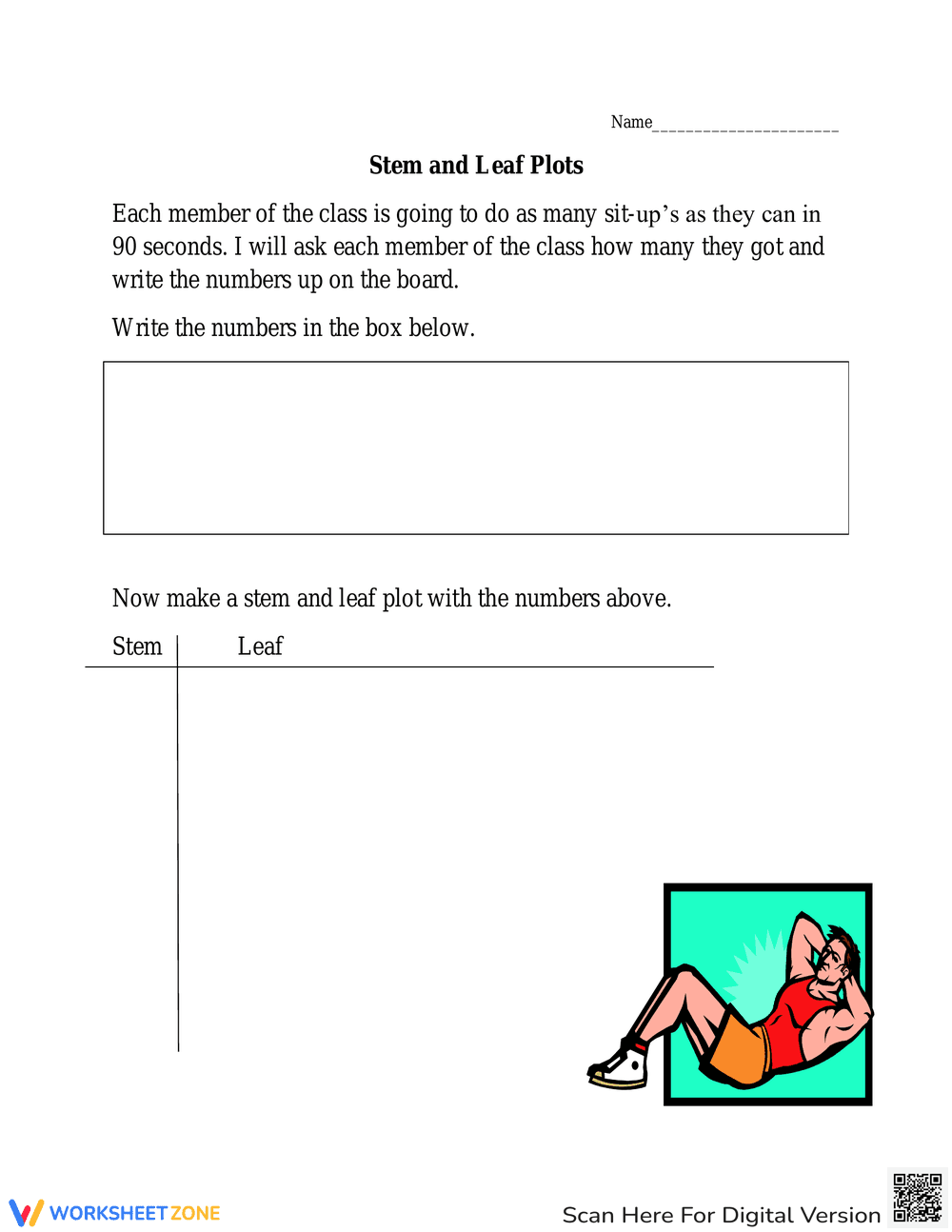 Stem and Leaf Plots: Data Analysis Worksheet - Page 1