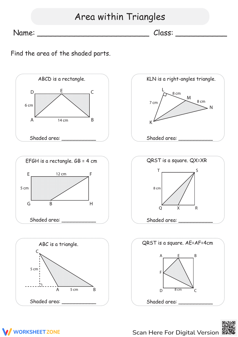 Area Within Triangles: Geometry Worksheet - Page 1