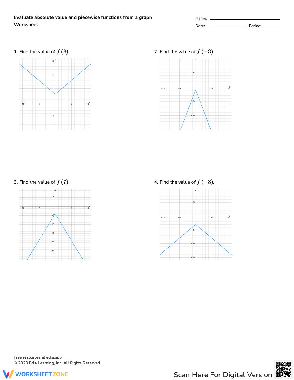 Evaluate Piecewise Functions: Worksheet and Practice - Page 1
