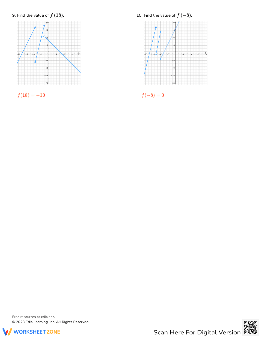 Evaluate Piecewise Functions: Worksheet and Practice - Page 6