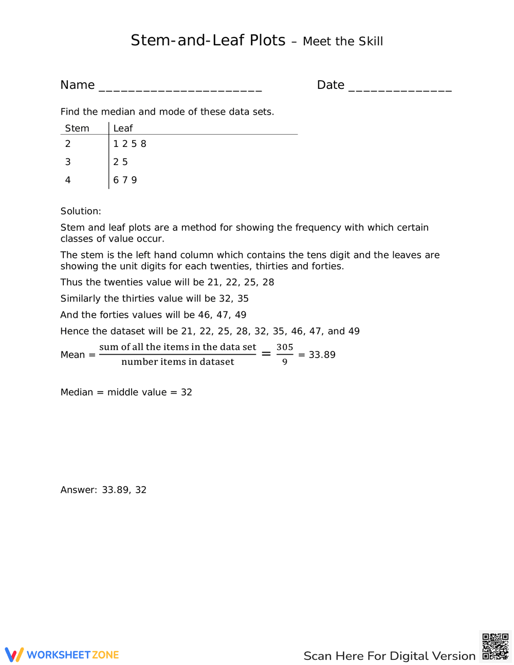 Master Stem and Leaf Plots with this Worksheet - Page 1