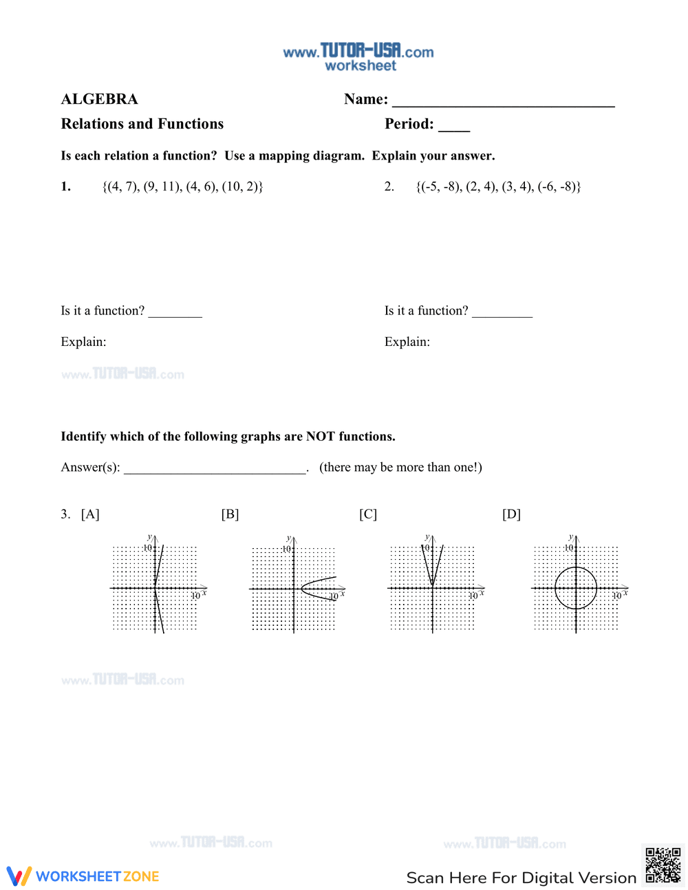Practice Identifying Functions with this Worksheet - Page 1