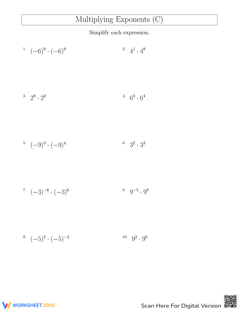 Master Multiplying Exponents with this Practice Sheet - Page 1