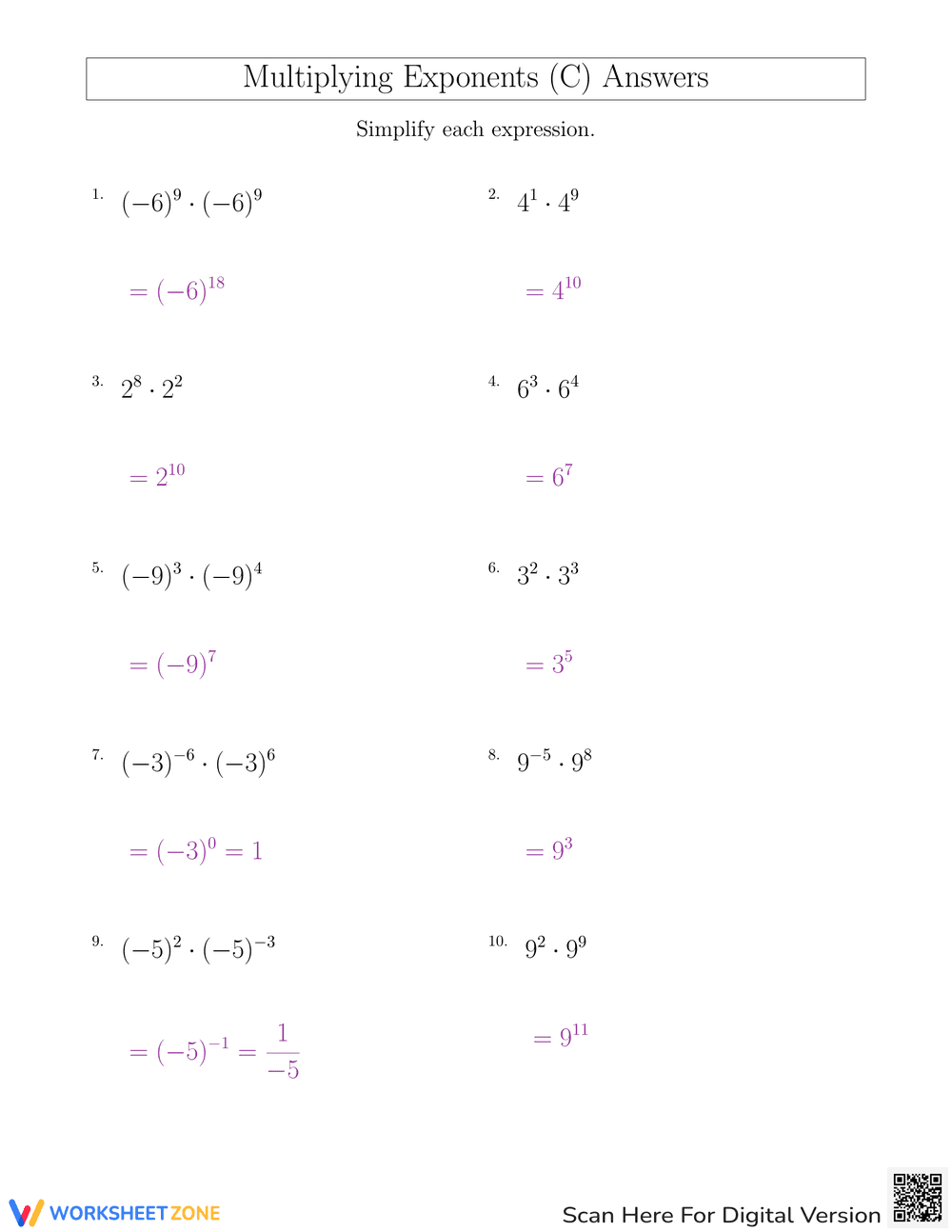 Master Multiplying Exponents with this Practice Sheet - Page 2