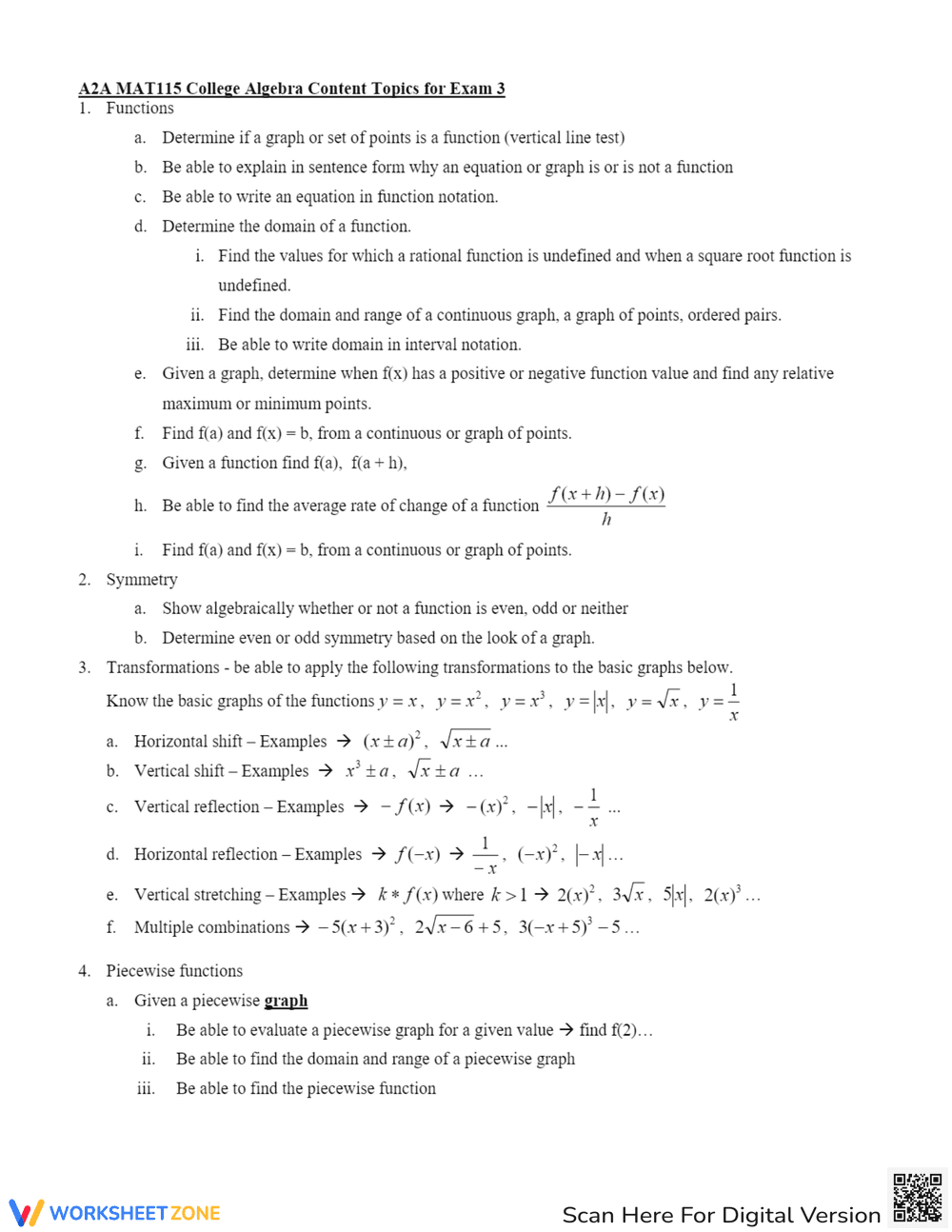 Piecewise Functions Worksheet - Page 1