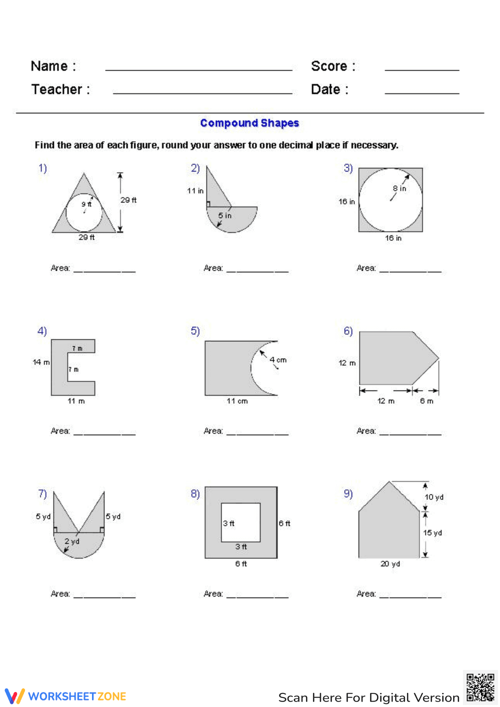 Add and Subtract Compound Figures Worksheet - Page 1
