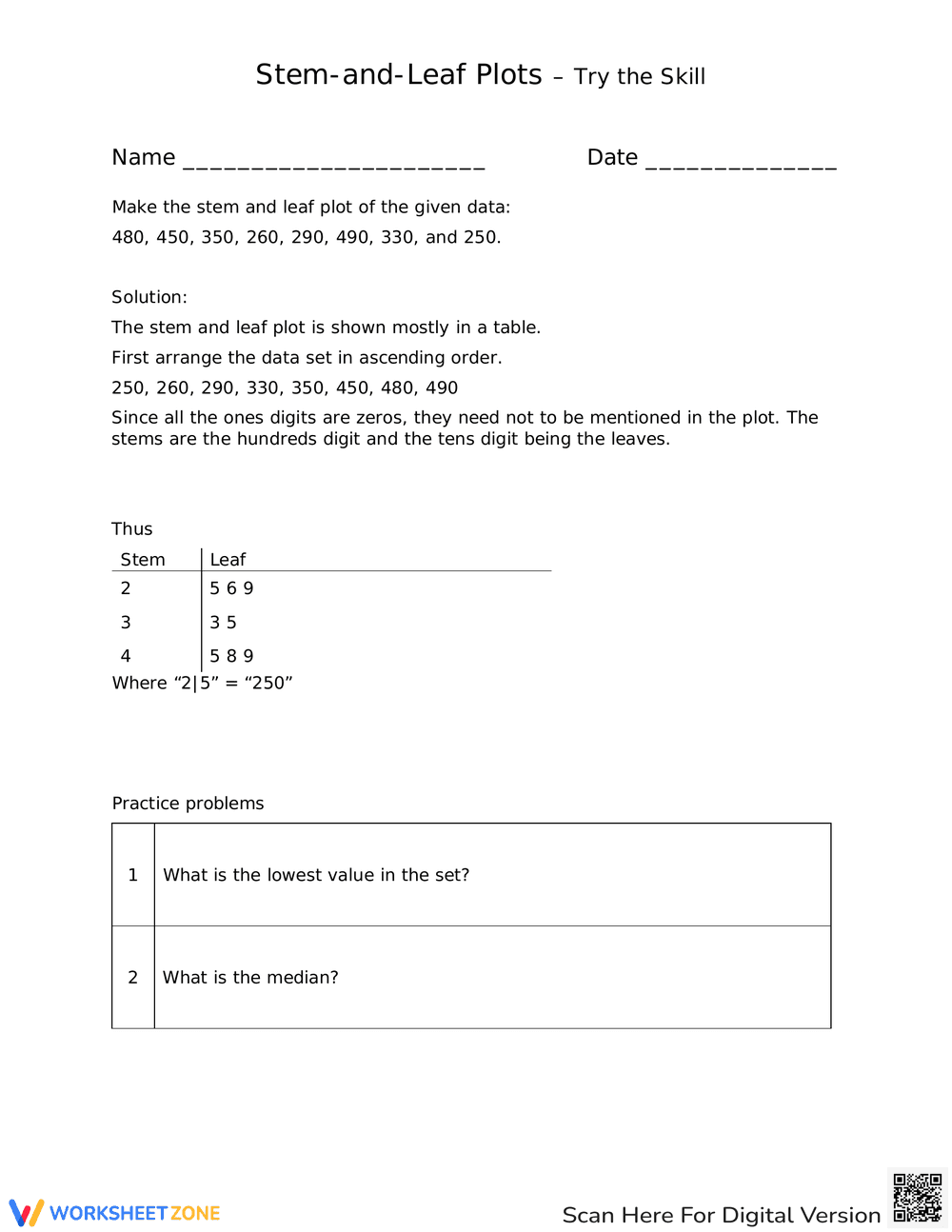 Mastering Stem and Leaf Plots: Data Representation Practice - Page 1