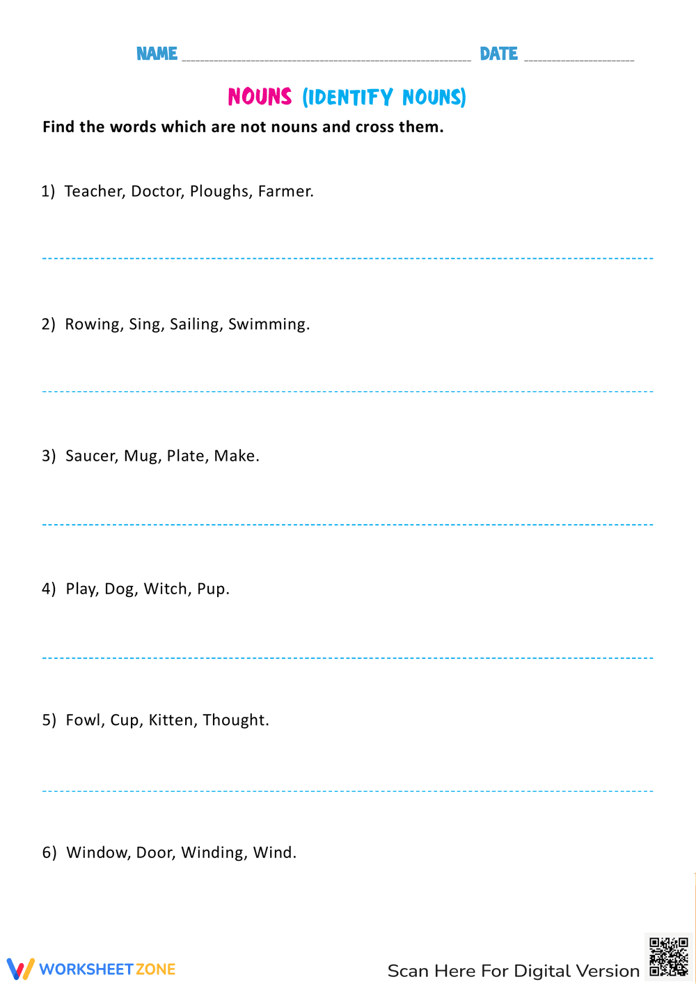 Identifying Nouns: Practice Worksheet for Grammar Skills - Page 1