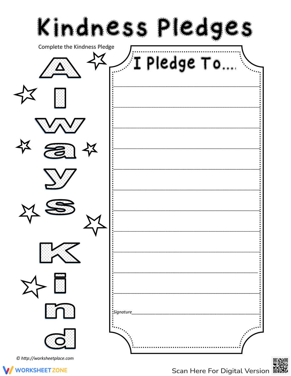 Taking the Kindness Pledge: A Worksheet for Compassion - Page 1
