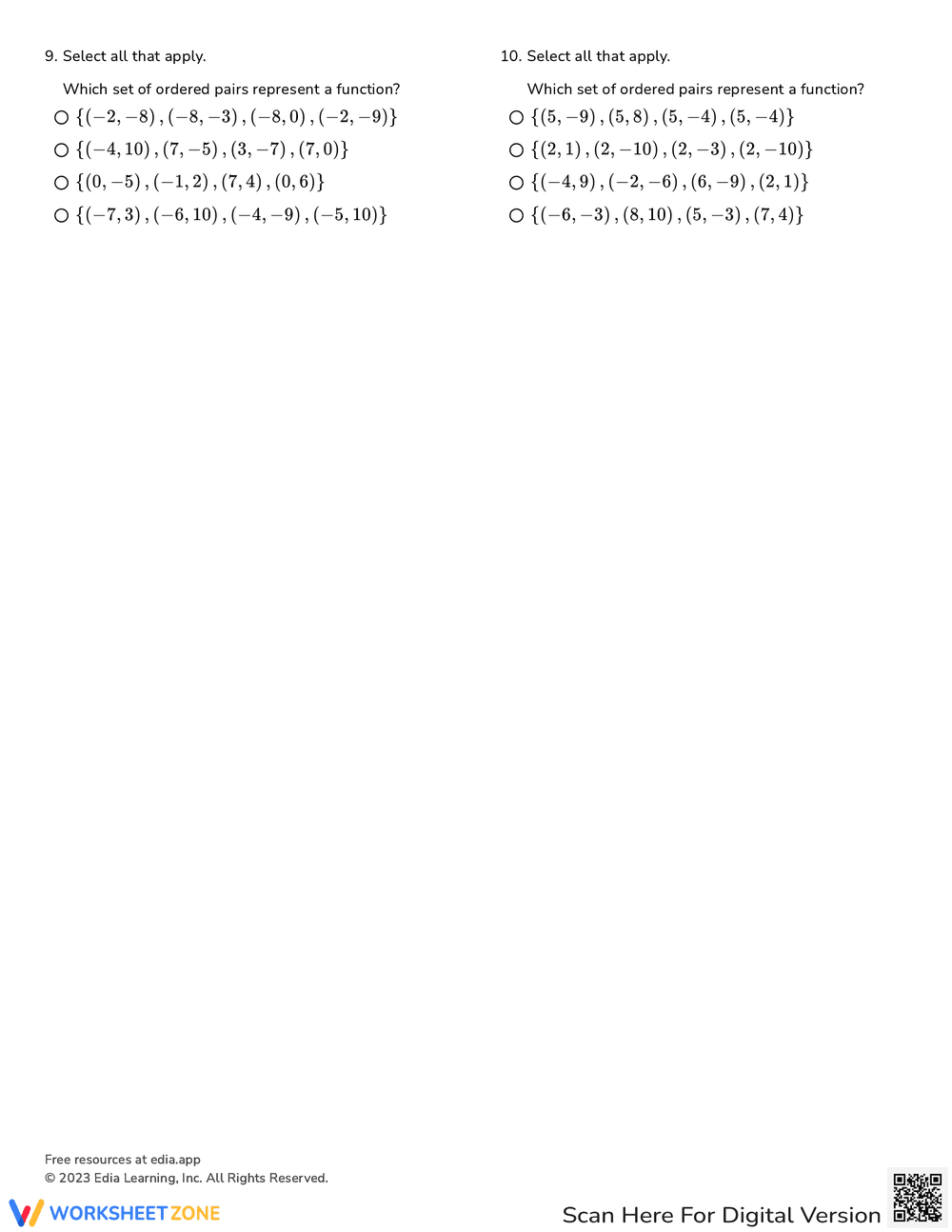 Identifying Functions: Set of Points Worksheet - Page 2