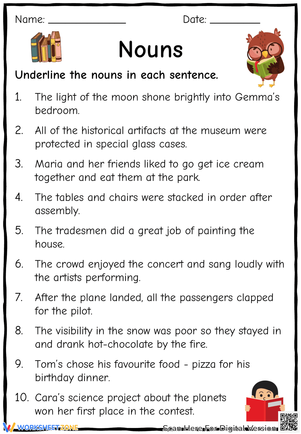 Underlining Nouns: Grammar Practice Worksheet - Page 1