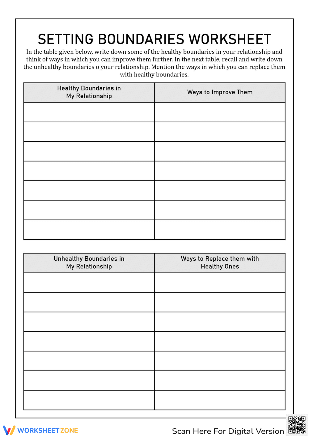 Building Healthy Relationships: Boundaries Worksheet - Page 1