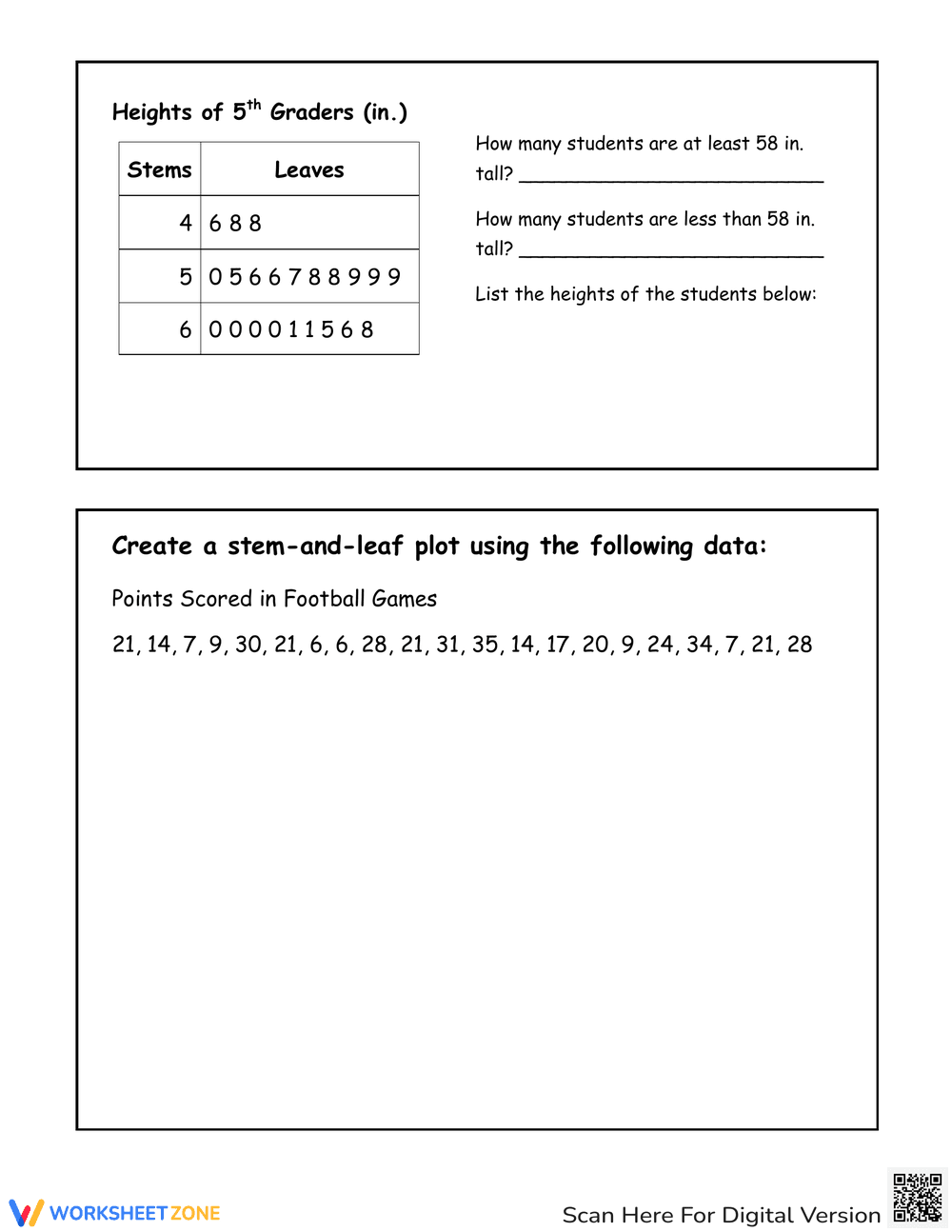 Stem and Leaf Plot: Data Representation Practice - Page 2
