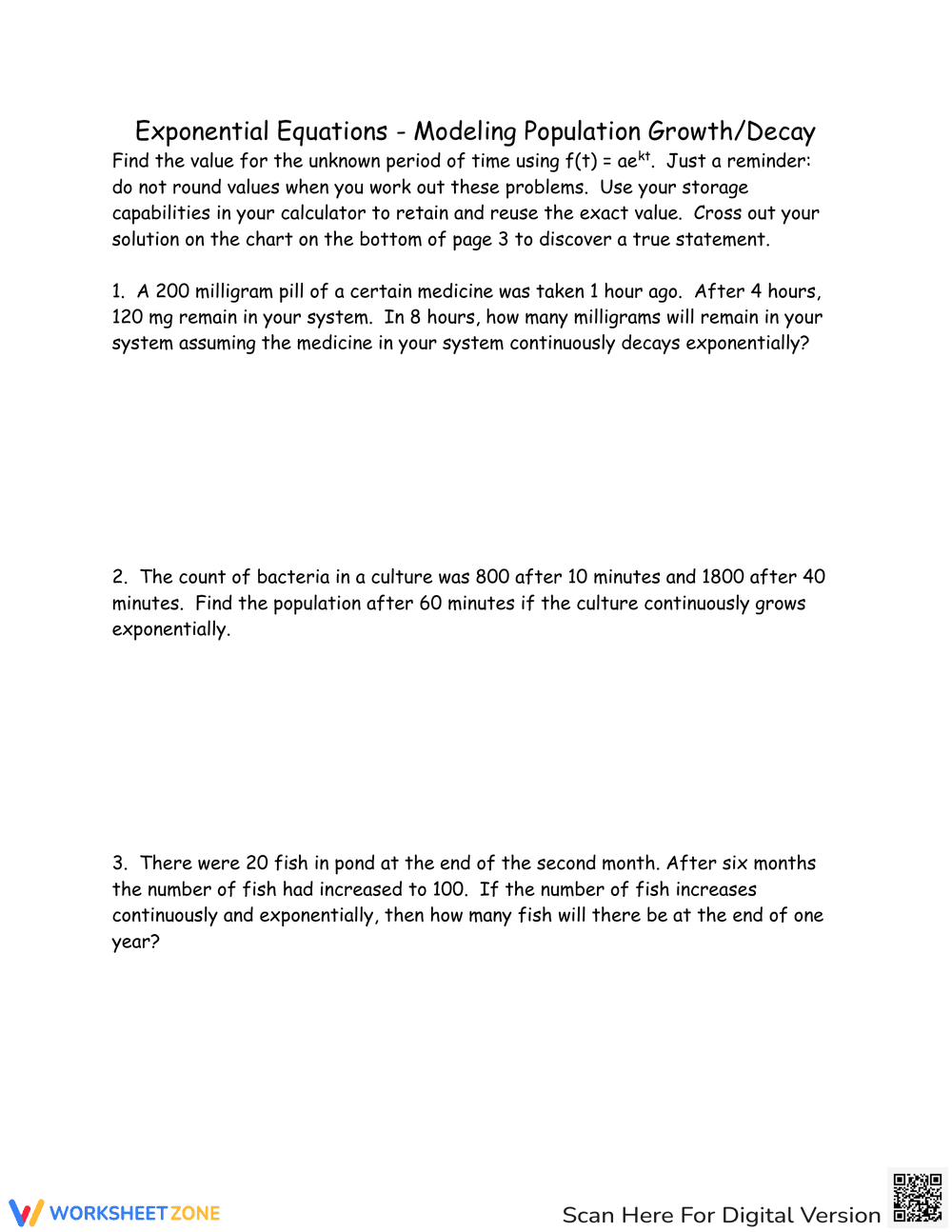 Model Population Growth with Exponential Equations - Page 1