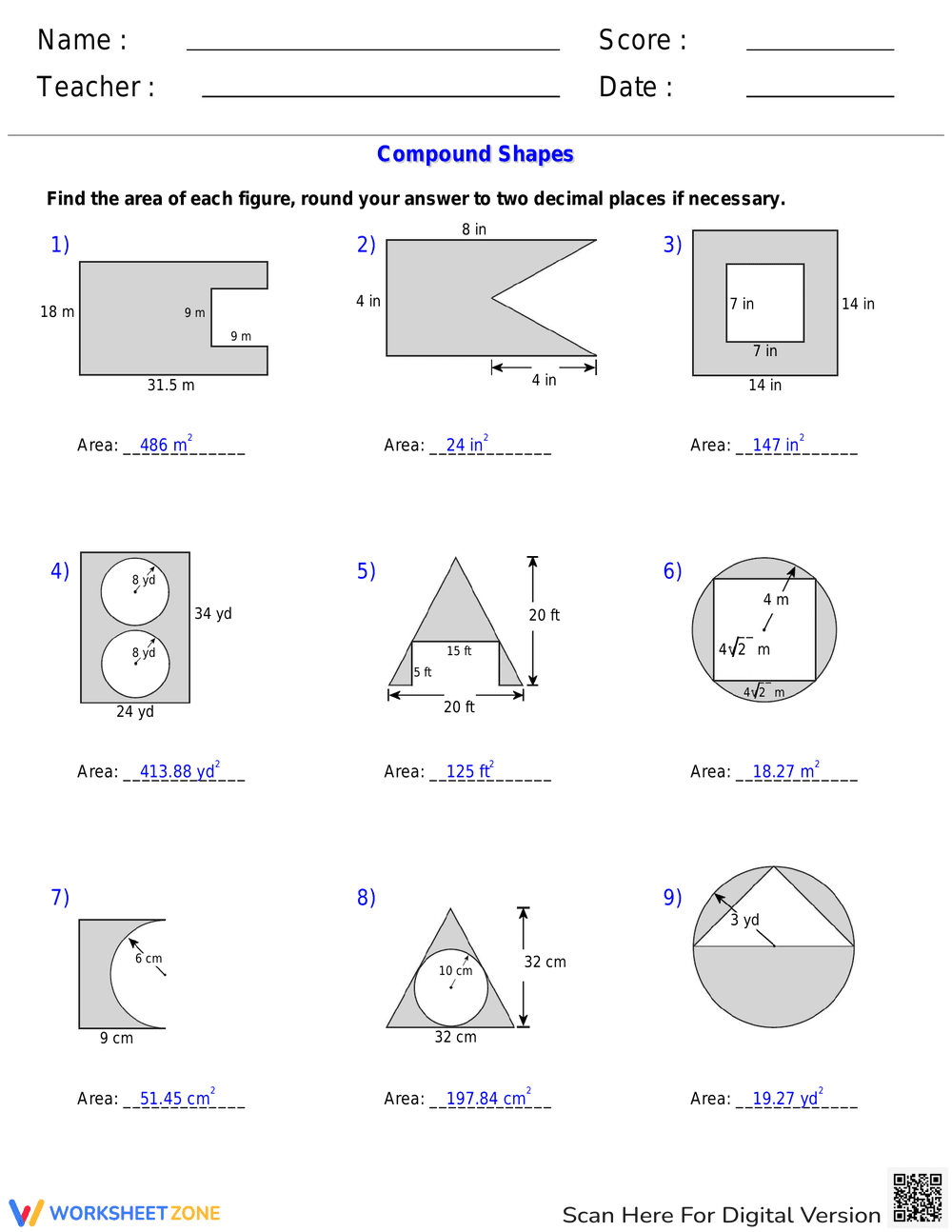 Calculate Area of Shaded Region Worksheet 1 - Page 2