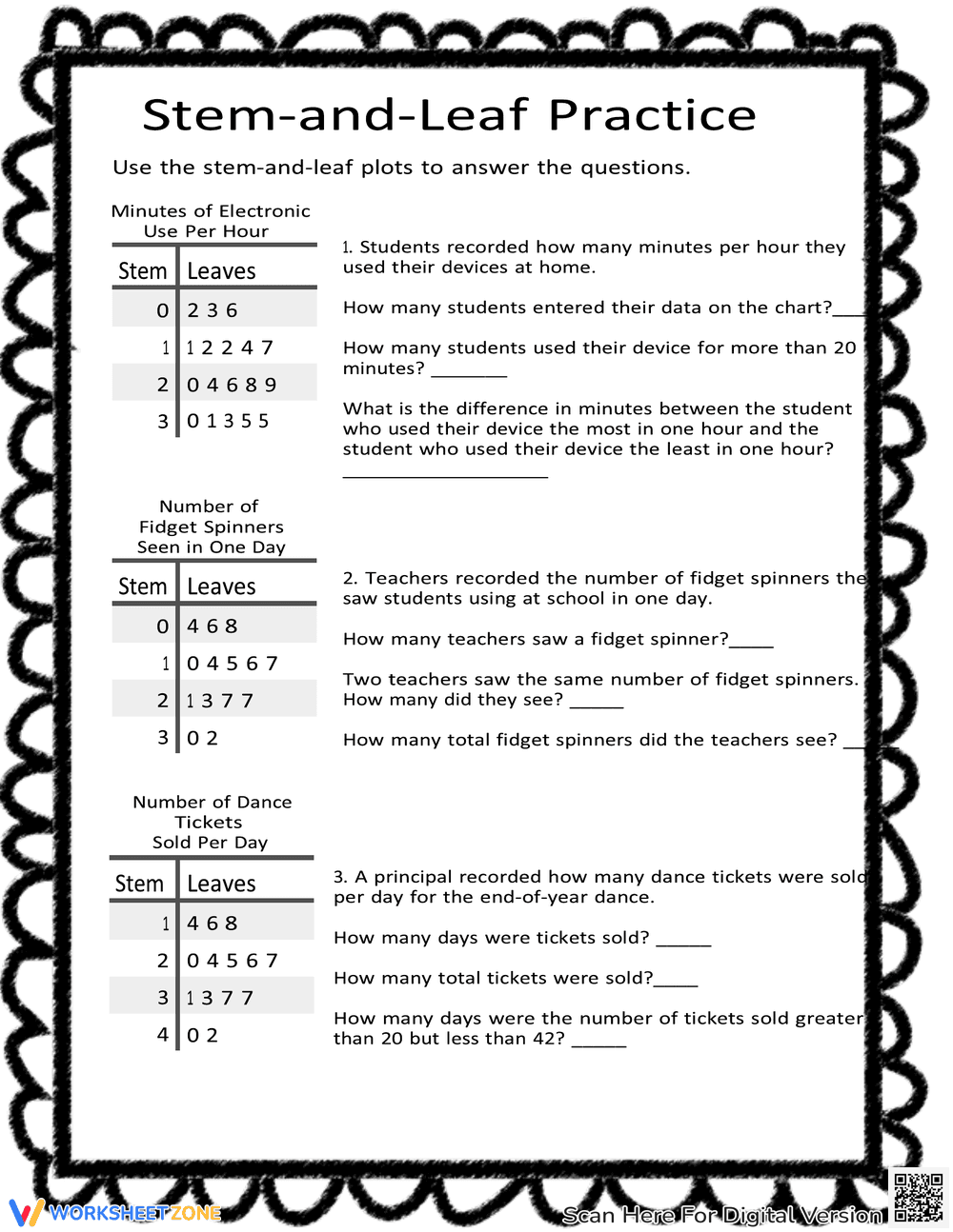 Stem-and-Leaf Plot Practice - Page 1