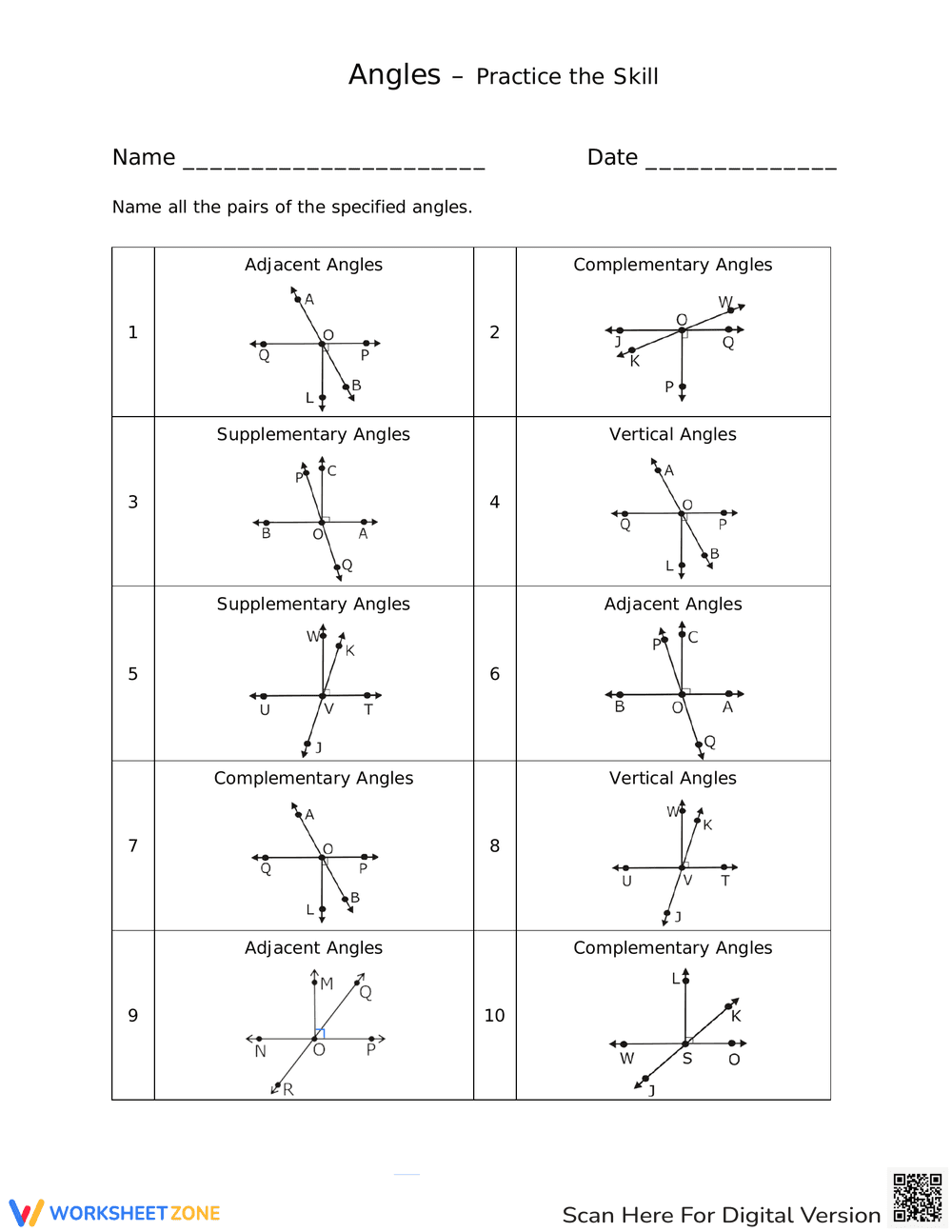 Practice Angle Relationships Worksheet - Page 1