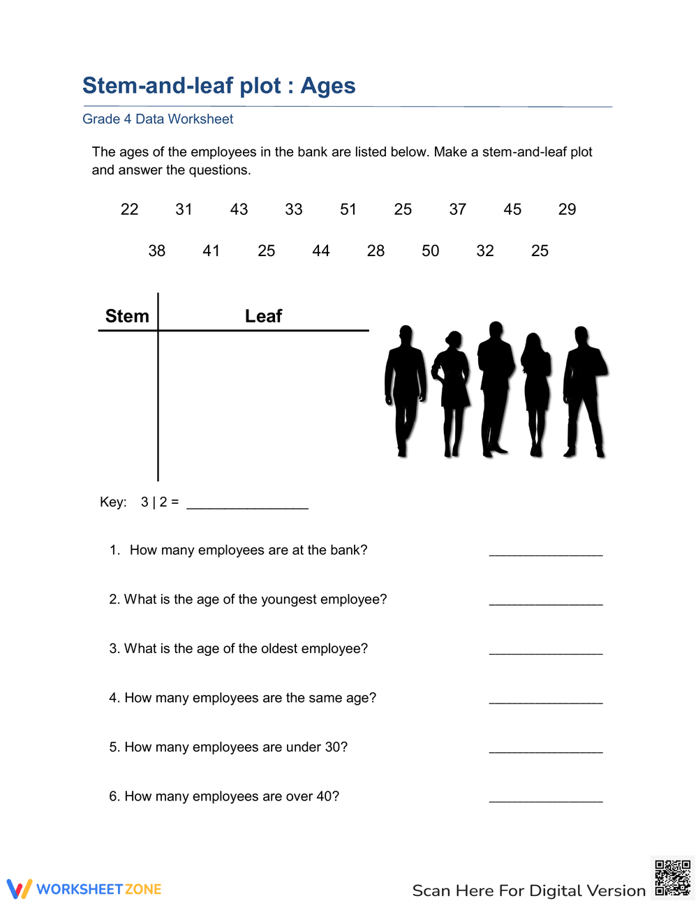Create Stem and Leaf Plot for Ages with this Worksheet - Page 1