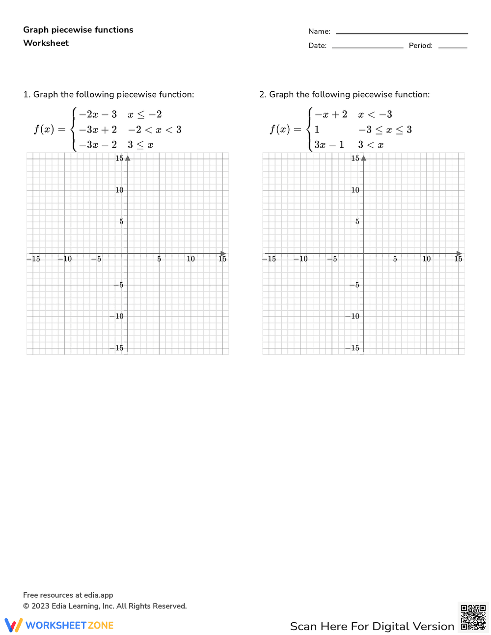 Graph Piecewise Functions with this Worksheet - Page 1