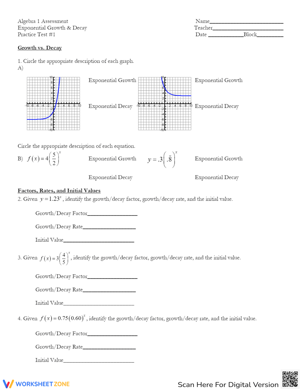 Practice Exponential Functions with this Test - Page 1