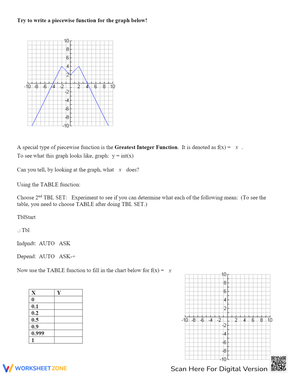 Piecewise Functions & Greatest Integer Function Worksheet - Page 2