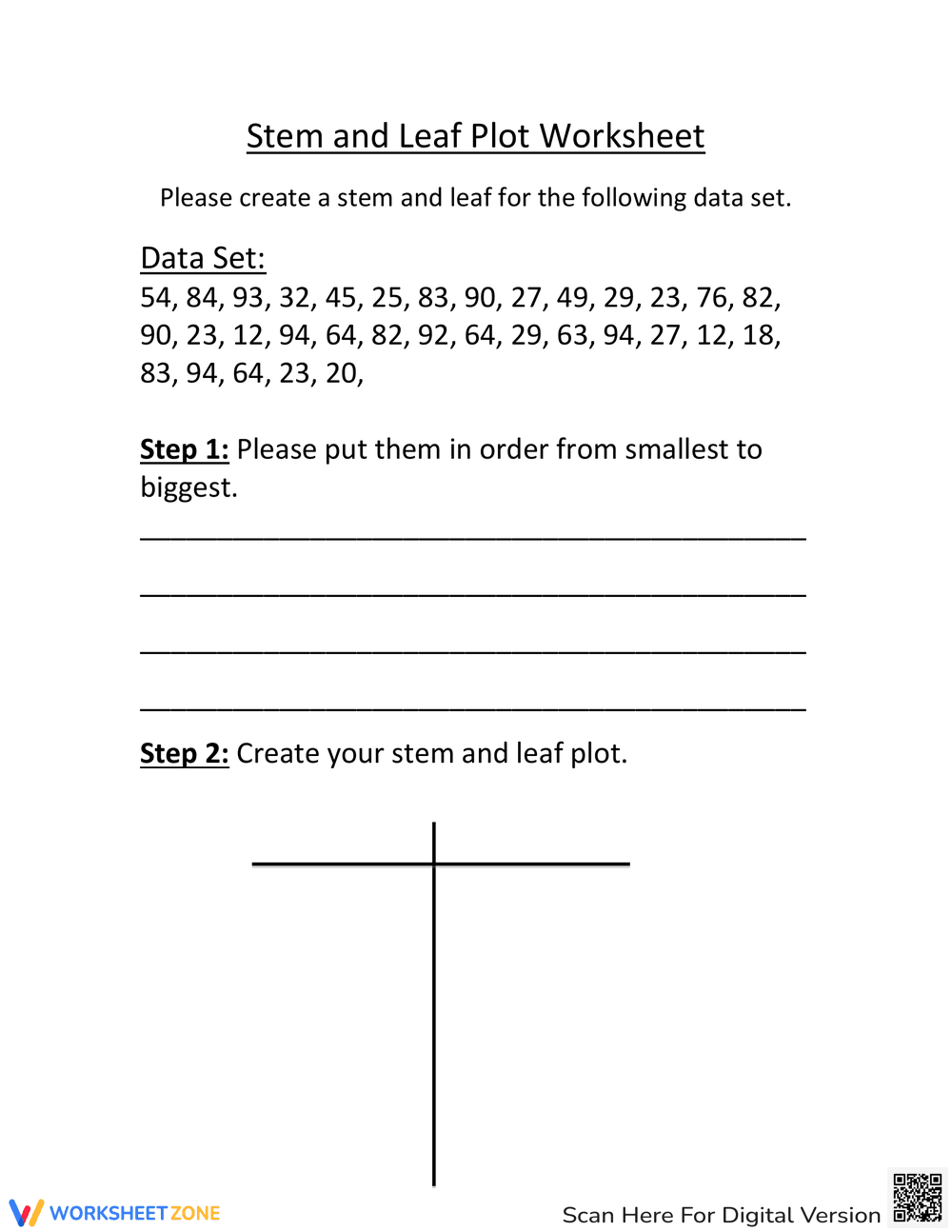 Stem and Leaf Plot Worksheet: Data Analysis Practice - Page 1