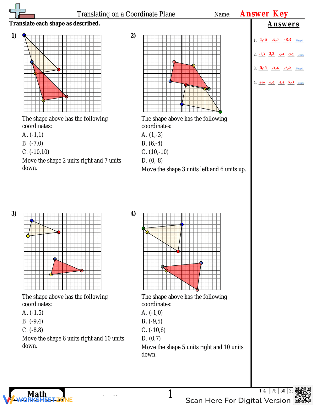 Translating on a Coordinate Plane: Geometry Worksheet - Page 2